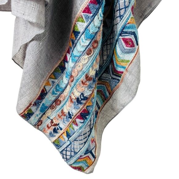 Boho Embroidered boat neck poncho top one size multicolor 25” x 54” - Picture 5 of 11